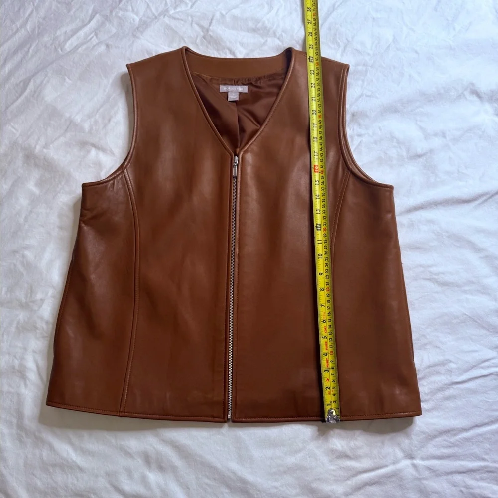 Nordstrom Genuine Lambskin Leather Zip Vest Brown Tan Lined Minimalist Y2K Large - Picture 7 of 10